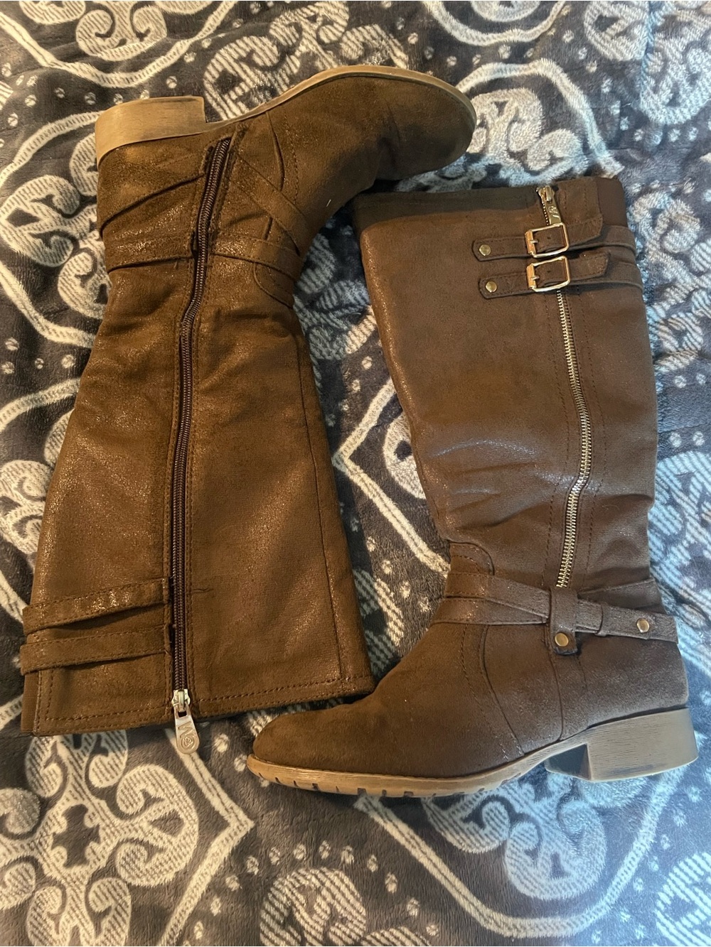 Classic Knee-High Buckle Riding Boots - Brown
